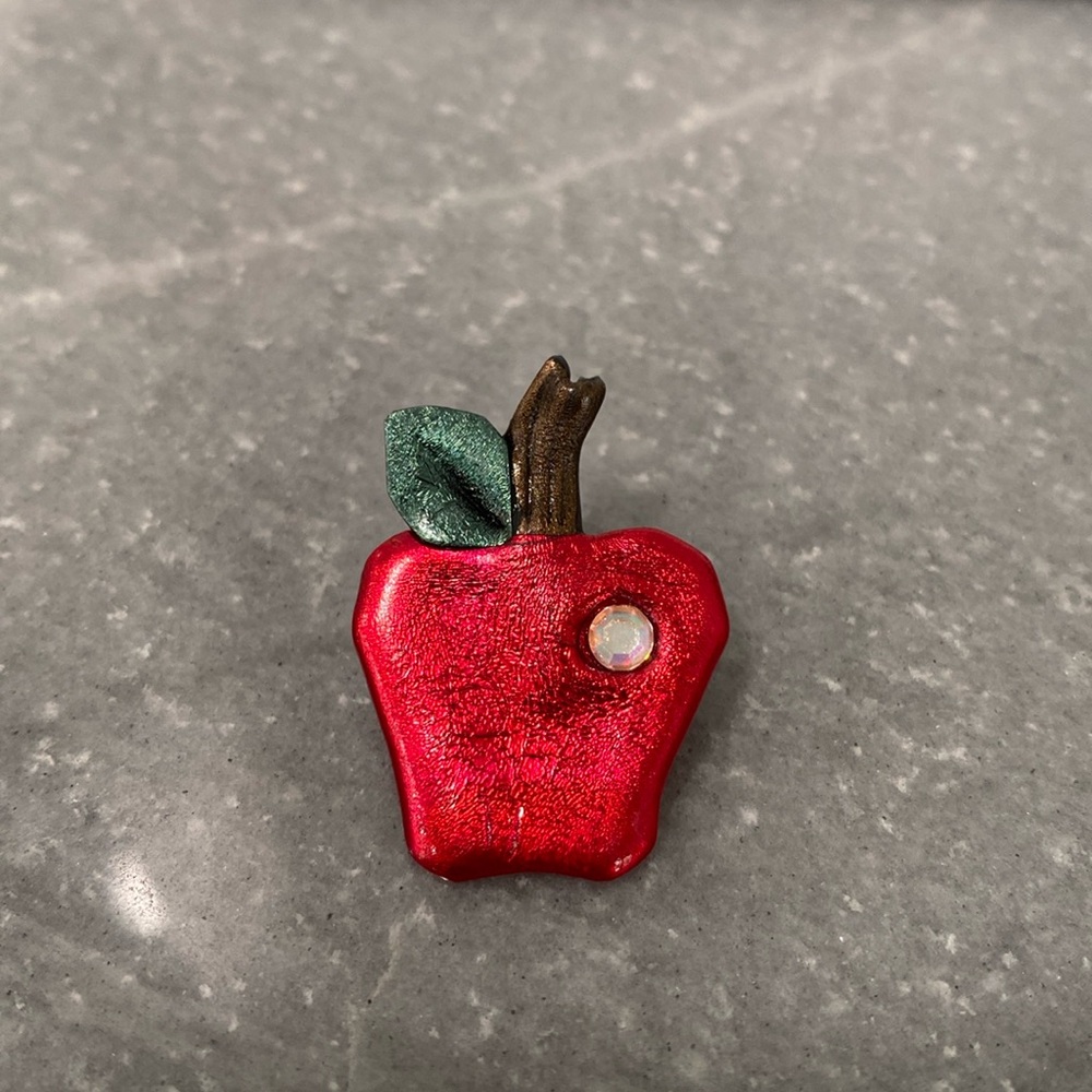 Red Apple Brooch with Rhinestone